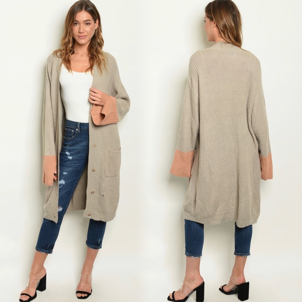Hayden Beige and Coral Open Front Cardigan NWT